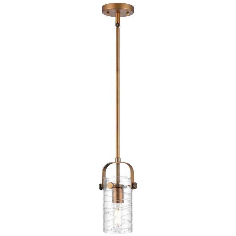 Image 1 Pilaster II Cylinder 5"W Brushed Brass Stemmed Pendant w/ Deco Swirl S