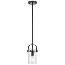 Pilaster II Cylinder 5"W Matte Black Stem Hung Pendant w/ Deco Swirl S