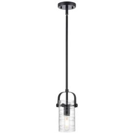 Pilaster II Cylinder 5"W Matte Black Stem Hung Pendant w/ Deco Swirl S Pilaster II Cylinder 5"W Matte Black Stem Hung Pendant w/ Deco Swirl S