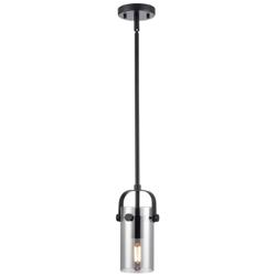 Pilaster II Cylinder 5&quot;W Matte Black Stemmed Pendant w/ Plated Smoke S