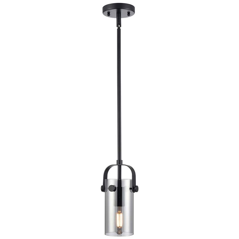 Image 1 Pilaster II Cylinder 5"W Matte Black Stemmed Pendant w/ Plated Smoke S