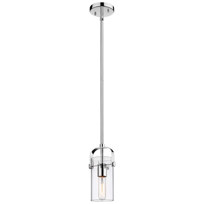 Image 1 Pilaster II Cylinder 5 inchW Polished Chrome Stem Hung Pendant With Clear 