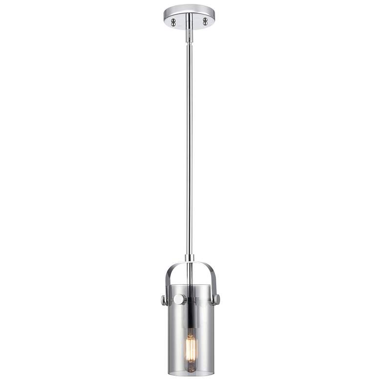Image 1 Pilaster II Cylinder 5"W Polished Chrome Stemmed Pendant w/ Smoke Shad