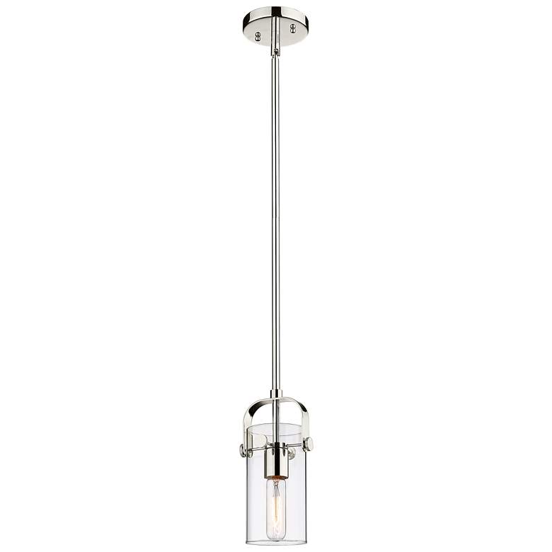 Image 1 Pilaster II Cylinder 5"W Polished Nickel Stem Hung Pendant With Clear