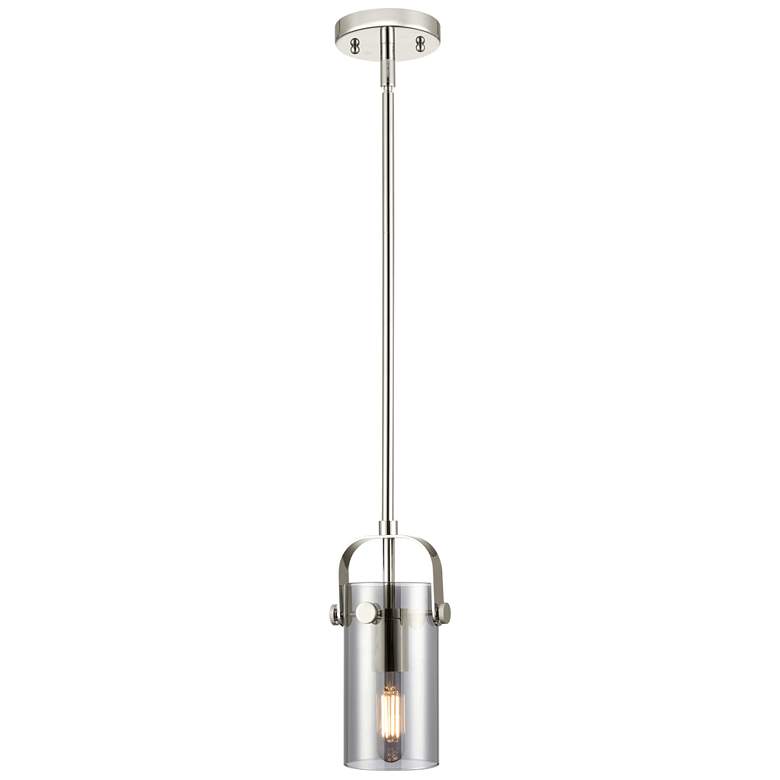Image 1 Pilaster II Cylinder 5"W Polished Nickel Stemmed Pendant w/ Smoke Shad