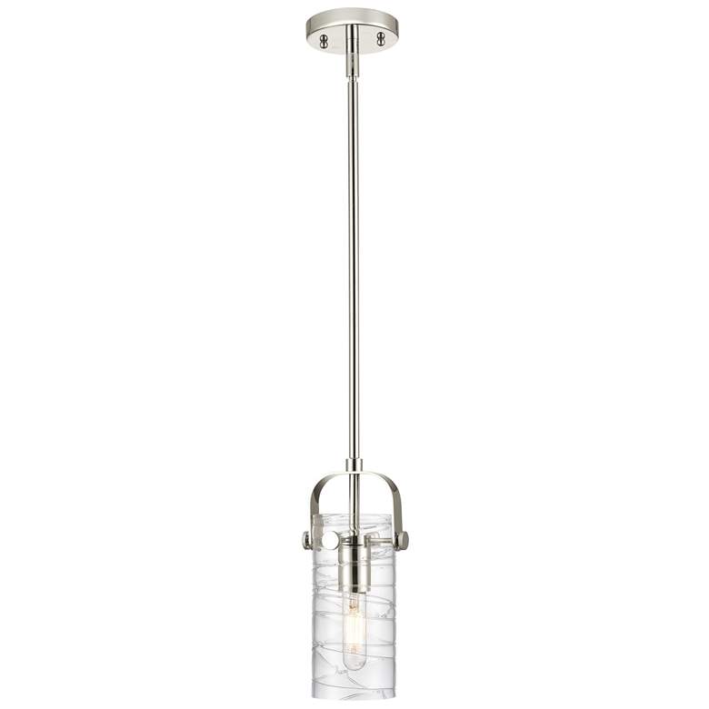 Image 1 Pilaster II Cylinder 5"W Polished Nickel Stemmed Pendant w/ Swirl Shad