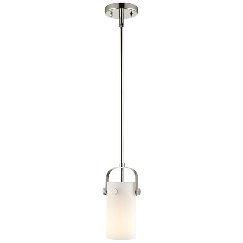 Image 1 Pilaster II Cylinder 5"W Polished Nickel Stemmed Pendant w/ White Shad