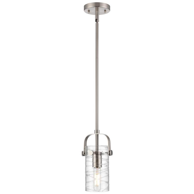 Image 1 Pilaster II Cylinder 5"W Satin Nickel Stem Hung Pendant w/ Deco Swirl