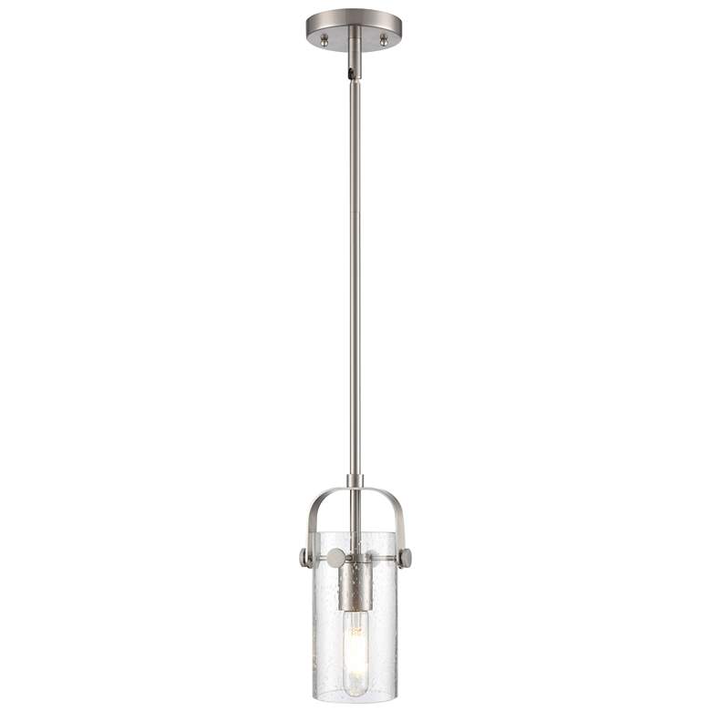 Image 1 Pilaster II Cylinder 5"W Satin Nickel Stem Hung Pendant With Seedy Sha