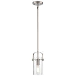 Pilaster II Cylinder 5"W Satin Nickel Stem Hung Pendant With Seedy Sha