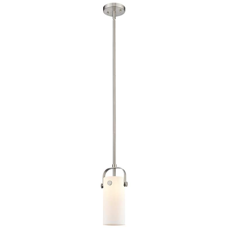 Image 1 Pilaster II Cylinder 5"W Satin Nickel Stemmed Pendant w/ Matte White S