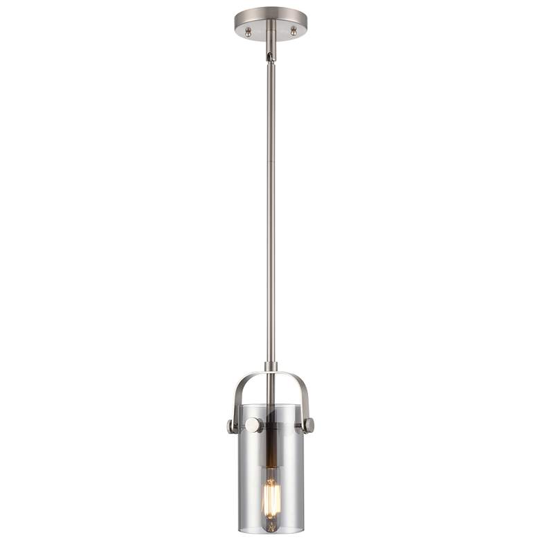 Image 1 Pilaster II Cylinder 5"W Satin Nickel Stemmed Pendant w/ Plated Smoke