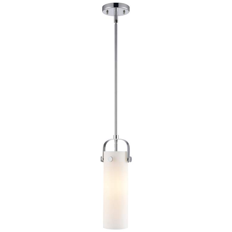 Image 1 Pilaster II Cylinder 5"W Stem Hung Polished Chrome Pendant w/ White Sh