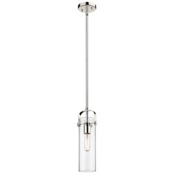Pilaster II Cylinder 5&quot;W Stem Hung Polished Nickel Pendant w/ Clear Sh