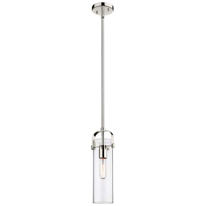 Image 1 Pilaster II Cylinder 5"W Stem Hung Polished Nickel Pendant w/ Clear Sh