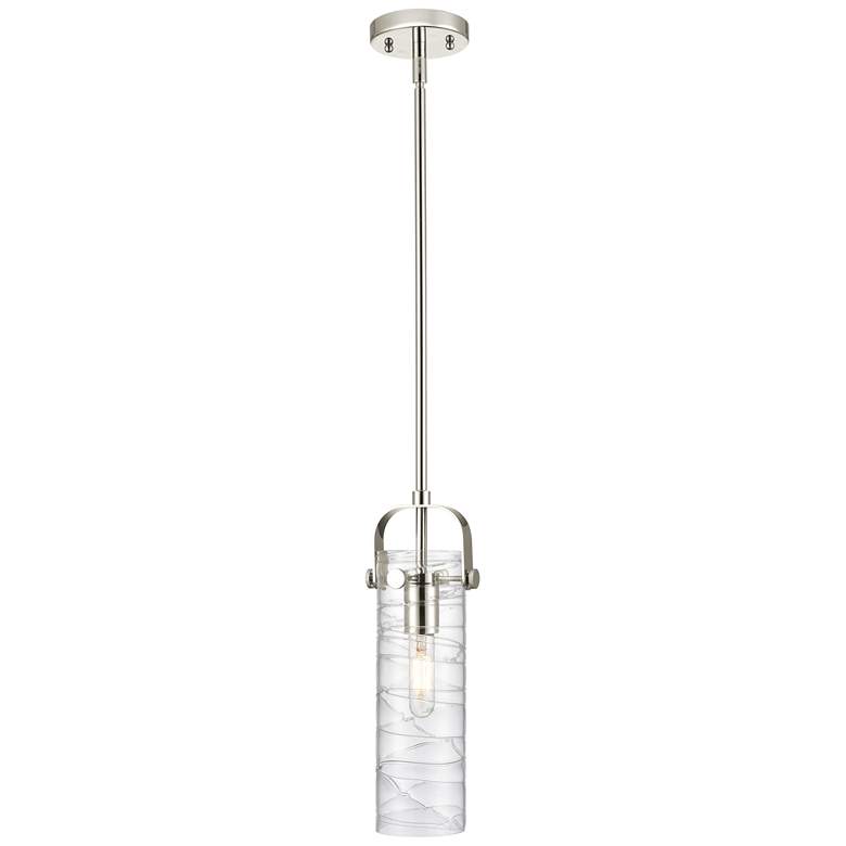 Image 1 Pilaster II Cylinder 5"W Stem Hung Polished Nickel Pendant w/ Swirl Sh