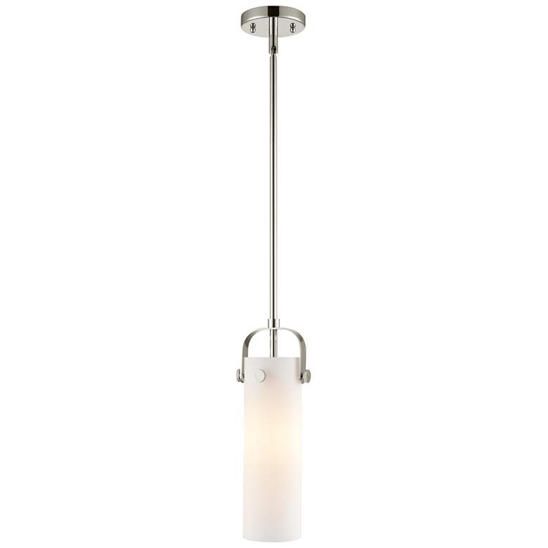 Image 1 Pilaster II Cylinder 5"W Stem Hung Polished Nickel Pendant w/ White Sh