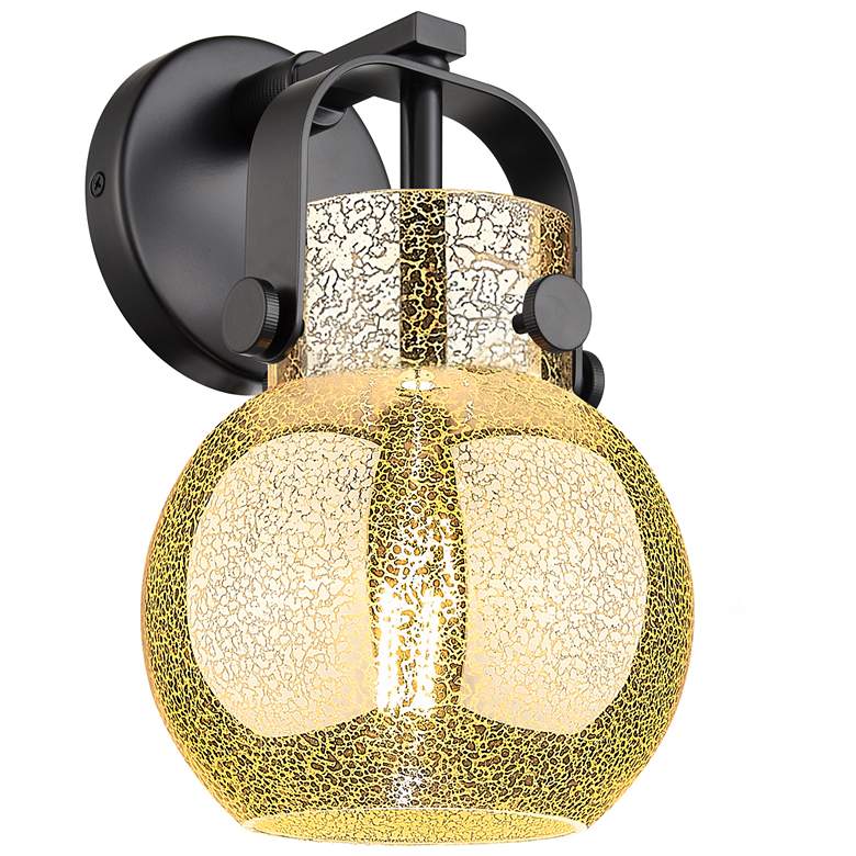 Image 1 Pilaster II Sphere 10" High Matte Black Wall Sconce With Mercury Shade