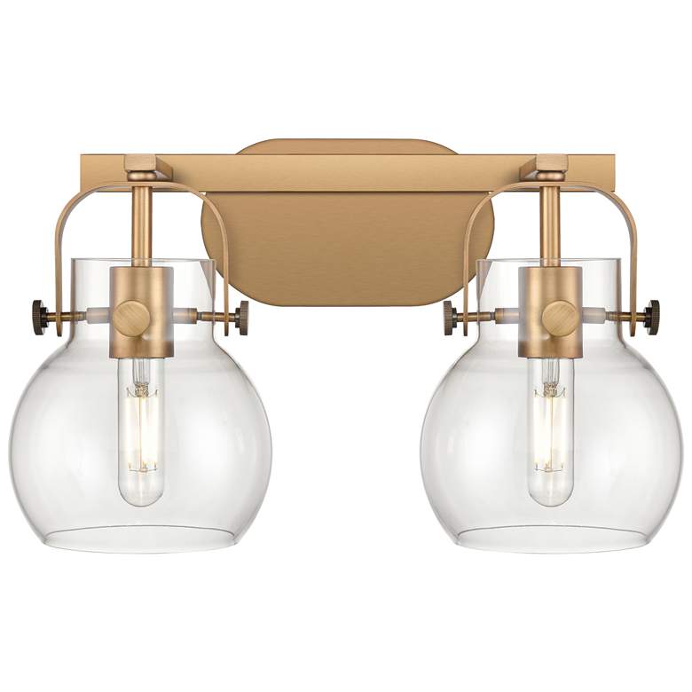 Image 1 Pilaster II Sphere 17" Wide 2 Light Brushed Brass Bath Light w/ Clear