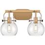 Pilaster II Sphere 17" Wide 2 Light Brushed Brass Bath Light w/ Clear