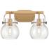 Pilaster II Sphere 17" Wide 2 Light Brushed Brass Bath Light w/ Clear