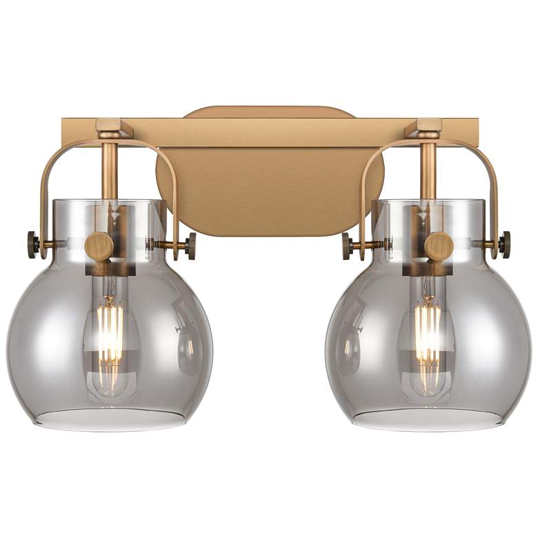 Image 1 Pilaster II Sphere 17" Wide 2 Light Brushed Brass Bath Light w/ Smoke
