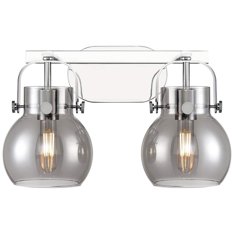 Image 1 Pilaster II Sphere 17" Wide 2 Light Chrome Bath Light With Smoke Shade