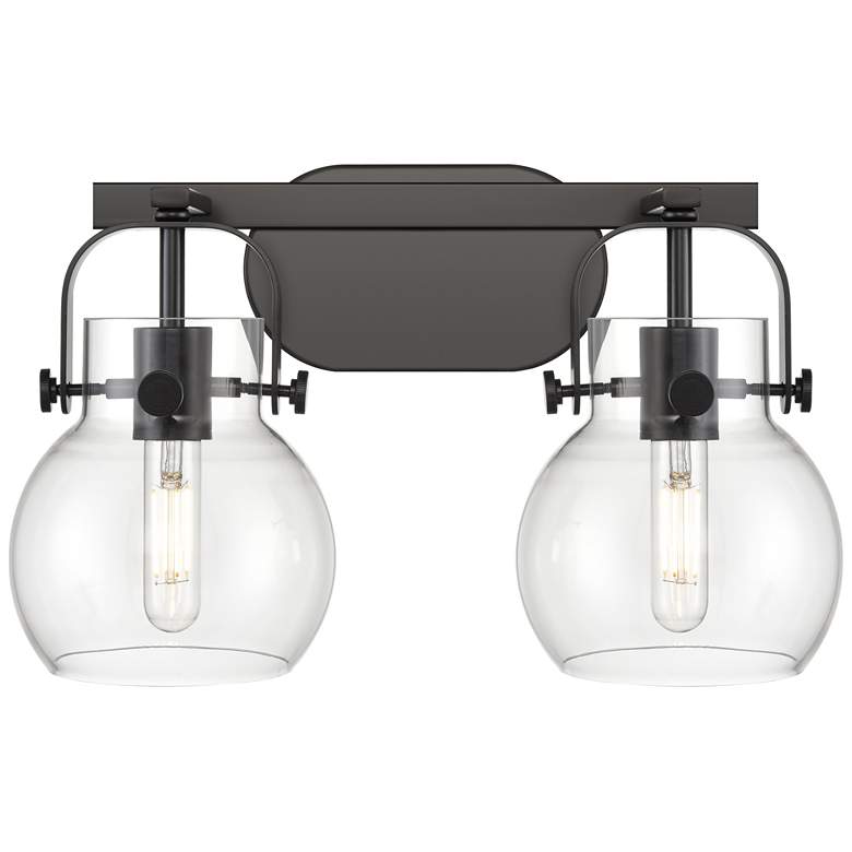 Image 1 Pilaster II Sphere 17" Wide 2 Light Matte Black Bath Light With Clear