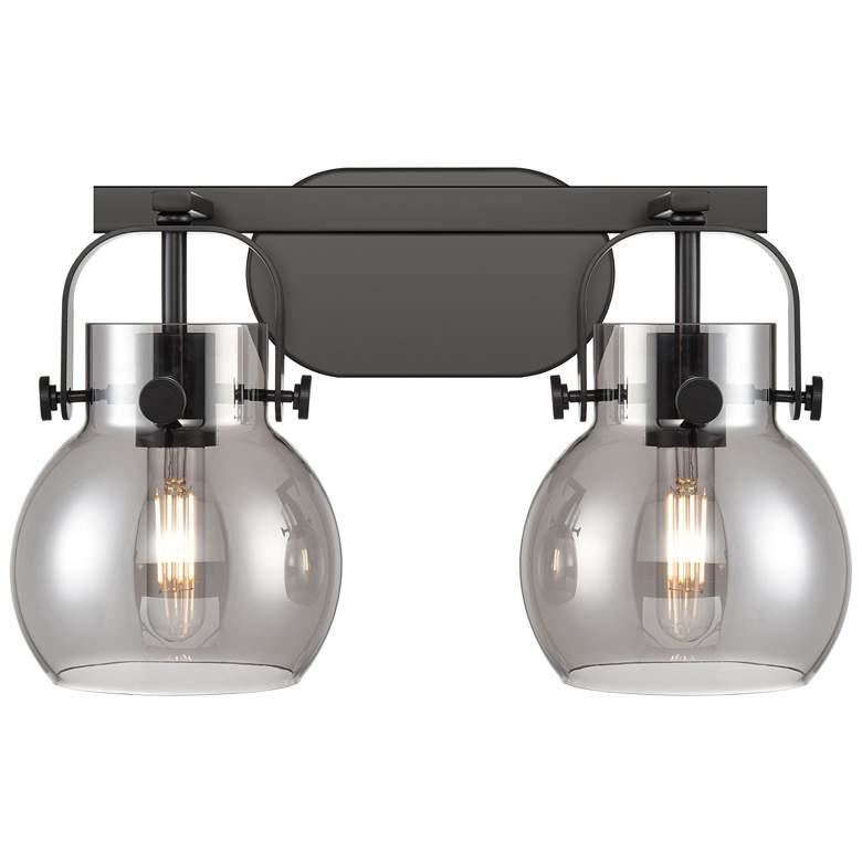 Image 1 Pilaster II Sphere 17" Wide 2 Light Matte Black Bath Light With Smoke