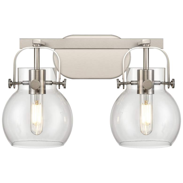 Image 1 Pilaster II Sphere 17" Wide 2 Light Satin Nickel Bath Light w/ Clear S