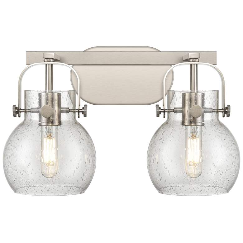 Image 1 Pilaster II Sphere 17" Wide 2 Light Satin Nickel Bath Light w/ Seedy S