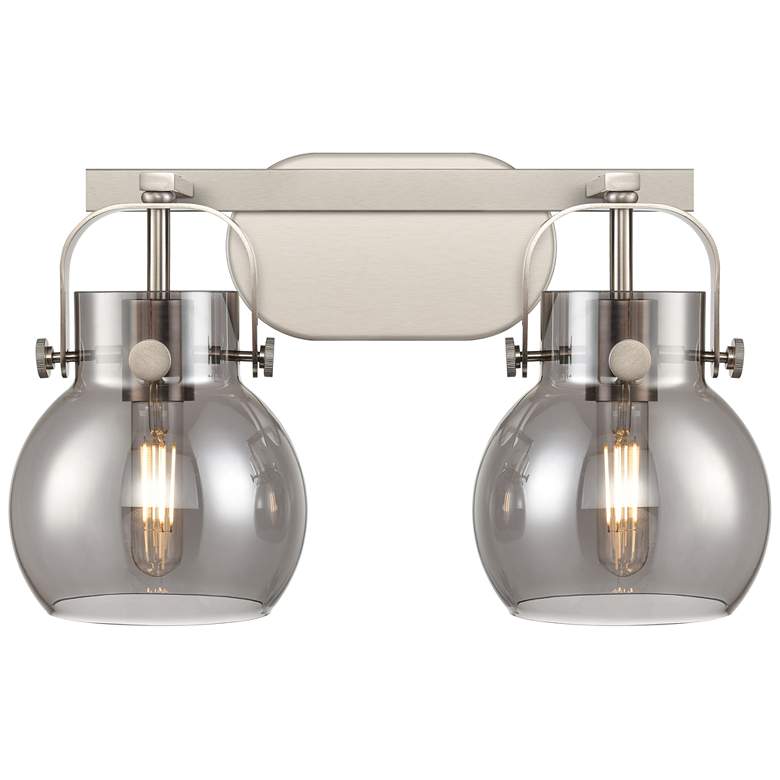 Image 1 Pilaster II Sphere 17" Wide 2 Light Satin Nickel Bath Light w/ Smoke S