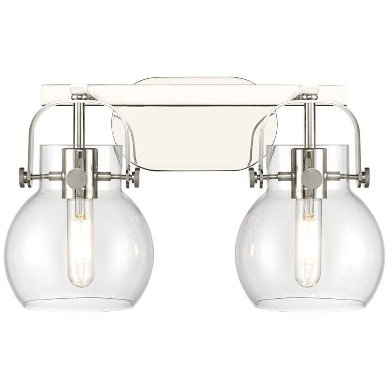 Image 1 Pilaster II Sphere 17"W 2 Light Polished Nickel Bath Light w/ Clear Sh