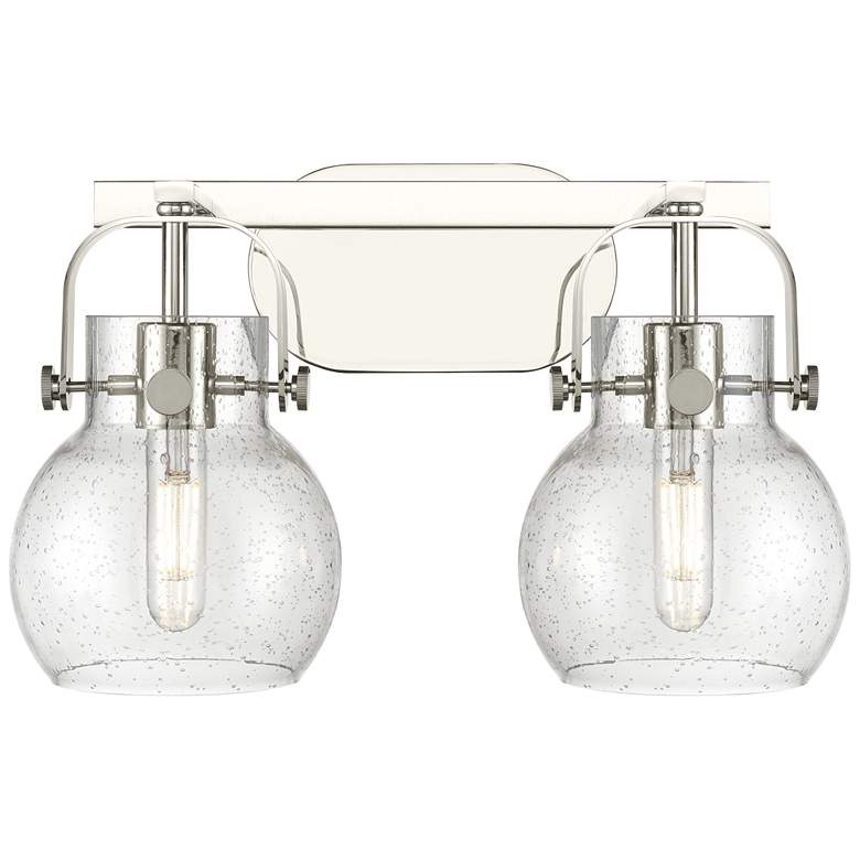Image 1 Pilaster II Sphere 17"W 2 Light Polished Nickel Bath Light w/ Seedy Sh