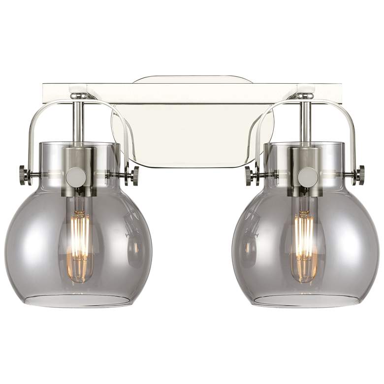 Image 1 Pilaster II Sphere 17"W 2 Light Polished Nickel Bath Light w/ Smoke Sh