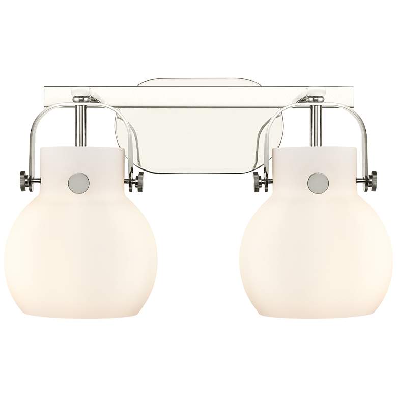 Image 1 Pilaster II Sphere 17"W 2 Light Polished Nickel Bath Light w/ White Sh