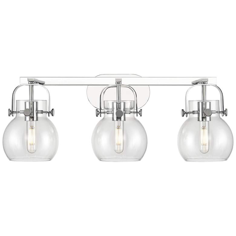 Image 1 Pilaster II Sphere 26.5" Wide 3 Light Chrome Bath Light With Clear Sha