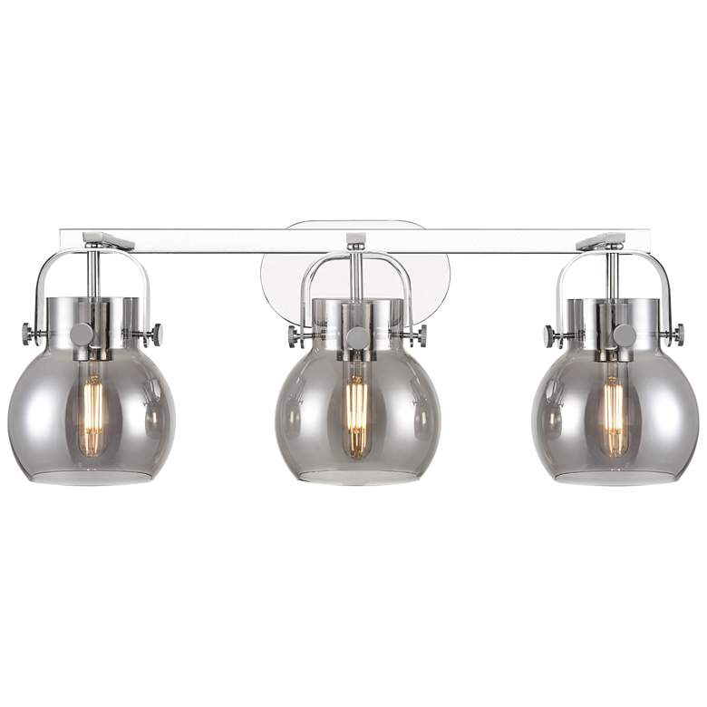 Image 1 Pilaster II Sphere 26.5" Wide 3 Light Chrome Bath Light With Smoke Sha