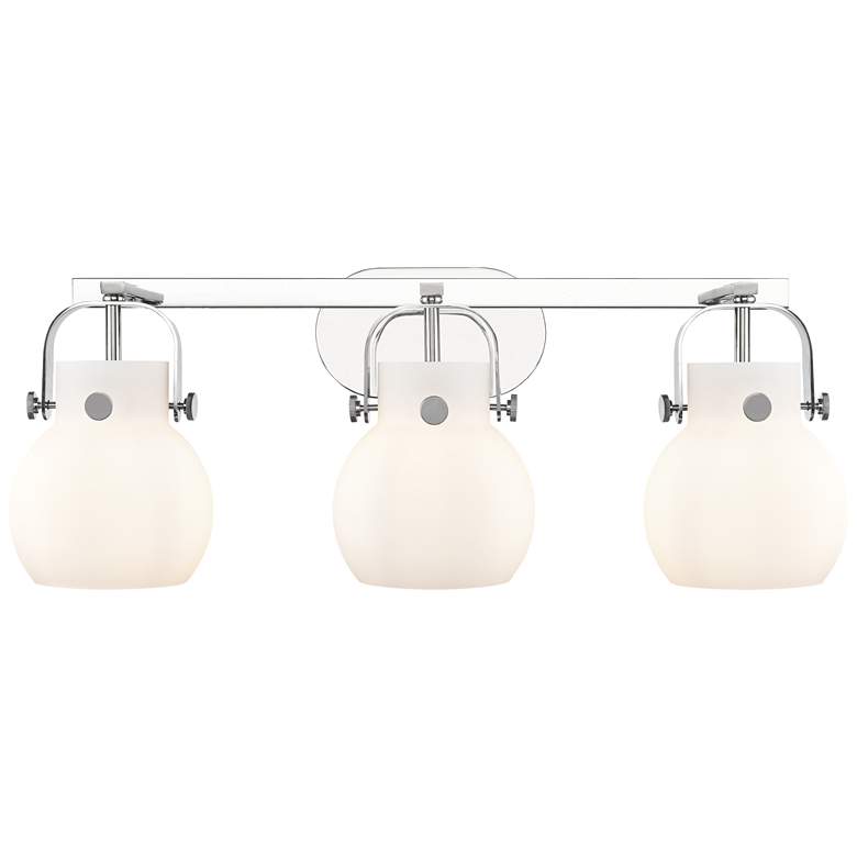 Image 1 Pilaster II Sphere 26.5" Wide 3 Light Chrome Bath Light With White Sha