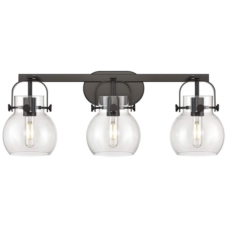 Image 2 Pilaster II Sphere 26.5" Wide 3 Light Matte Black Bath Light w/ Clear