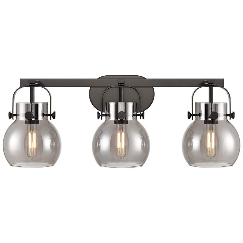 Image 1 Pilaster II Sphere 26.5" Wide 3 Light Matte Black Bath Light w/ Smoke