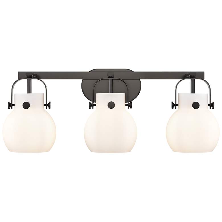 Image 1 Pilaster II Sphere 26.5" Wide 3 Light Matte Black Bath Light w/ White
