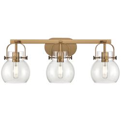 Pilaster II Sphere 26.5"W 3 Light Brushed Brass Bath Light w/ Clear Sh
