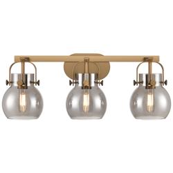 Pilaster II Sphere 26.5"W 3 Light Brushed Brass Bath Light w/ Smoke Sh