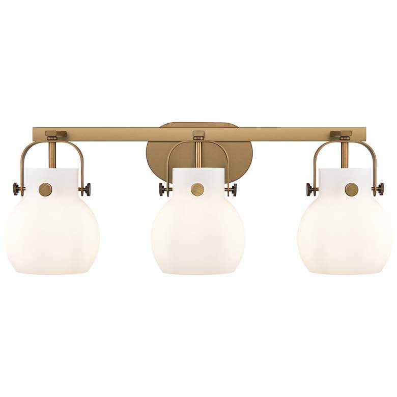 Image 1 Pilaster II Sphere 26.5"W 3 Light Brushed Brass Bath Light w/ White Sh