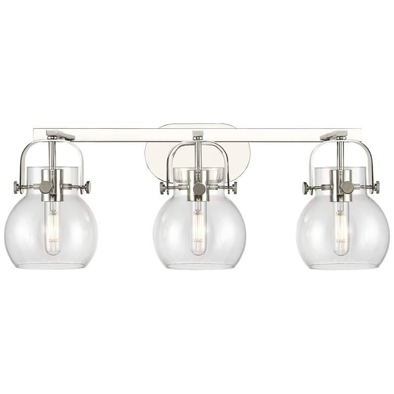 Image 1 Pilaster II Sphere 26.5"W 3 Light Polished Nickel Bath Light w/ Clear