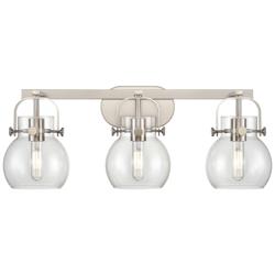 Pilaster II Sphere 26.5"W 3 Light Satin Nickel Bath Light w/ Clear Sha