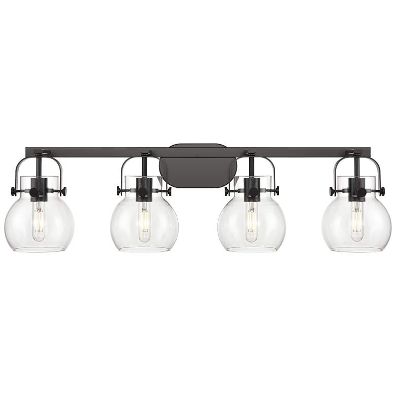 Image 1 Pilaster II Sphere 36.5" Wide 4 Light Matte Black Bath Light w/ Clear
