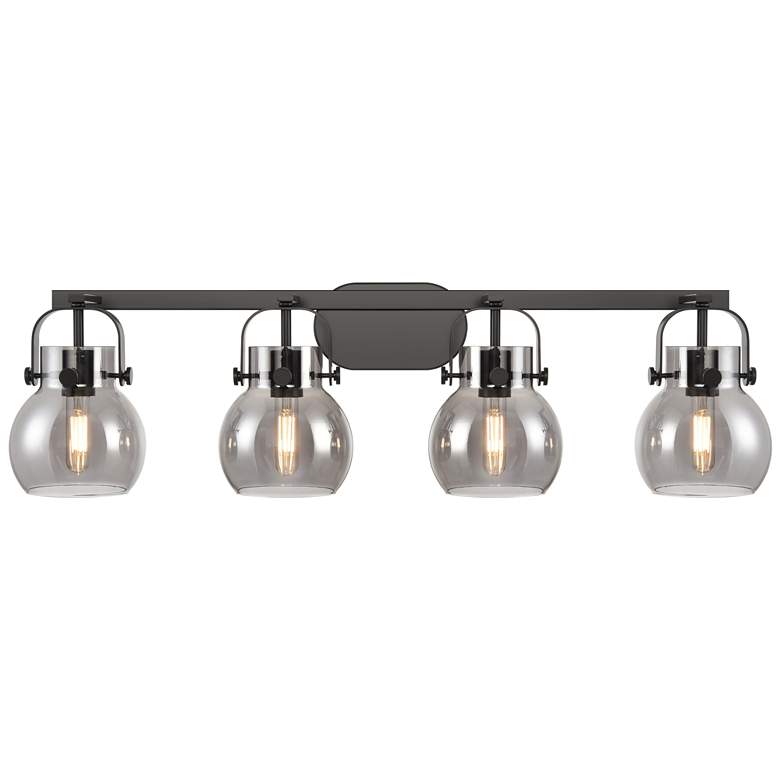 Image 1 Pilaster II Sphere 36.5" Wide 4 Light Matte Black Bath Light w/ Smoke