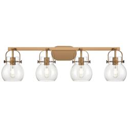 Pilaster II Sphere 36.5"W 4 Light Brushed Brass Bath Light w/ Clear Sh